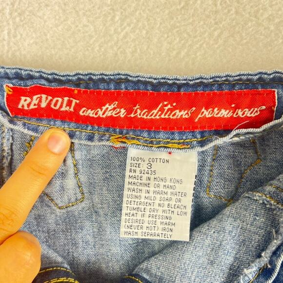 Revolt Skirt Women's Size 3 Front Full Exposed Zip Denim Jean Front Pocket Vtg - Picture 4 of 7